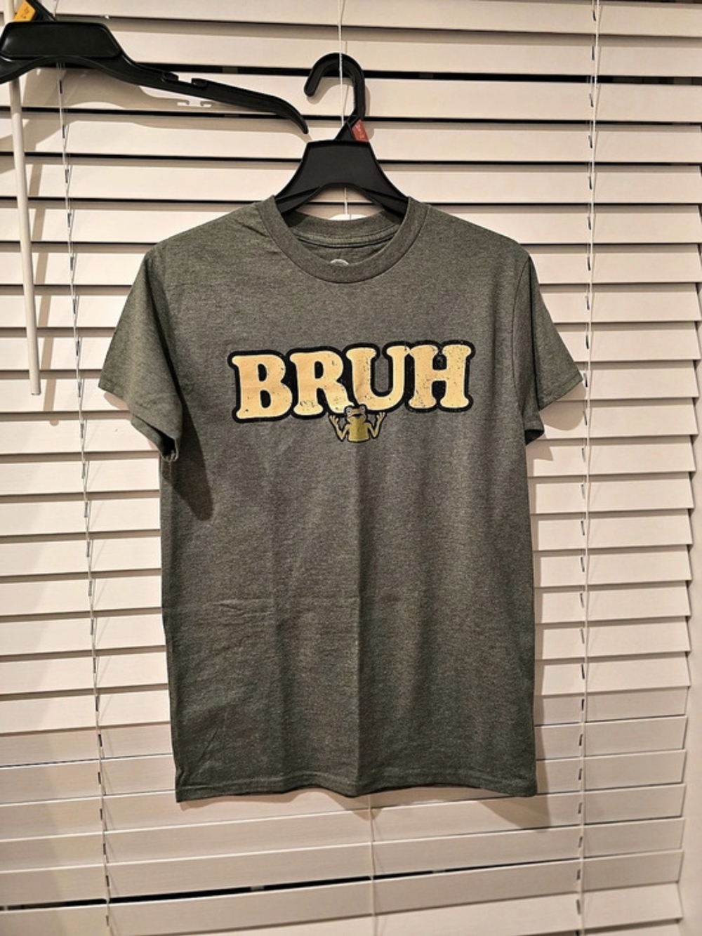 Humor Bruh Frog Graphic Tee Gray & Yellow